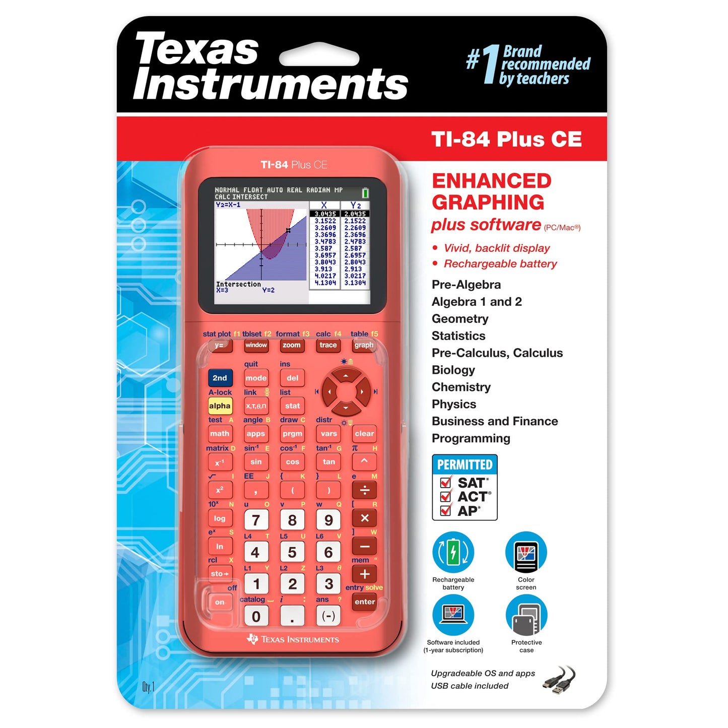 Texas Instruments TI-84 Plus CE Color Graphing Calculator, Radical Red Small