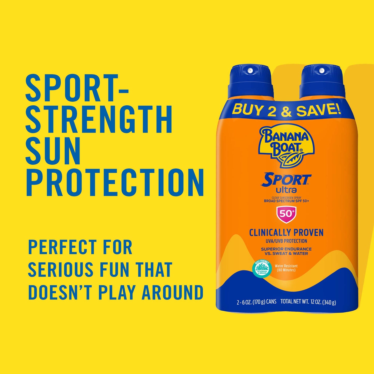 Banana Boat Sport Ultra SPF 50 Sunscreen Spray Twin Pack | Banana Boat Sunscreen Spray SPF 50, Spray On Sunscreen, Water Resistant Sunscreen, Oxybenzone Free Sunscreen Pack, 6oz each