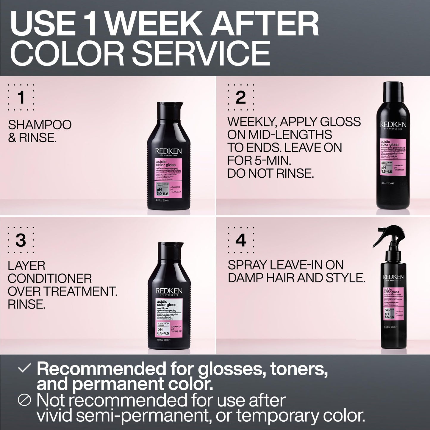 Redken Acidic Color Gloss Heat Protection Leave-In Treatment Spray For Color-Treated Hair | With Heat Protection Up To 450 Degrees | Conditions and Adds Shine