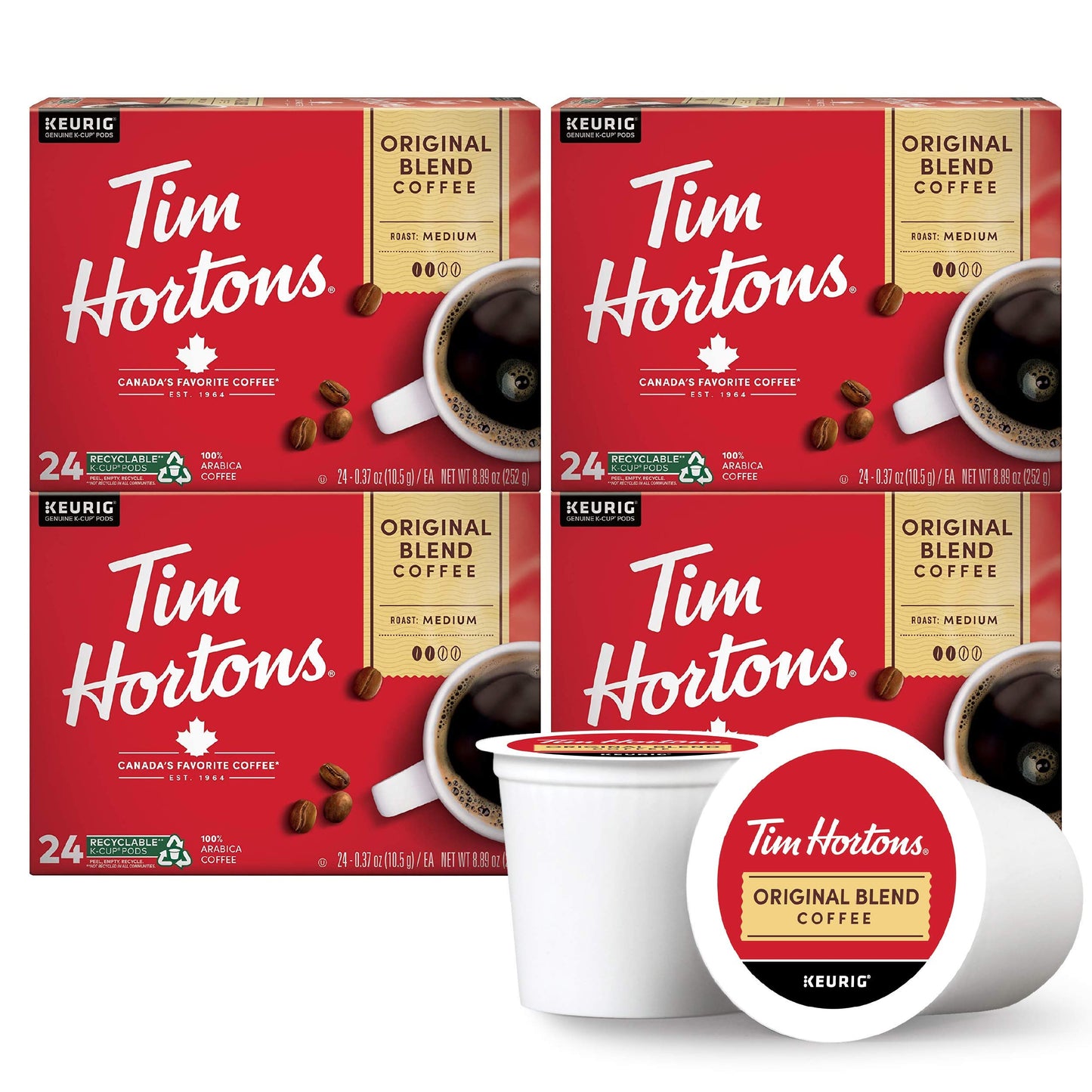 Tim Hortons Original Blend, Medium Roast Coffee, Single-Serve K-Cup Pods Compatible with Keurig Brewers, 72ct K-Cups, 12 Count (Pack of 6)