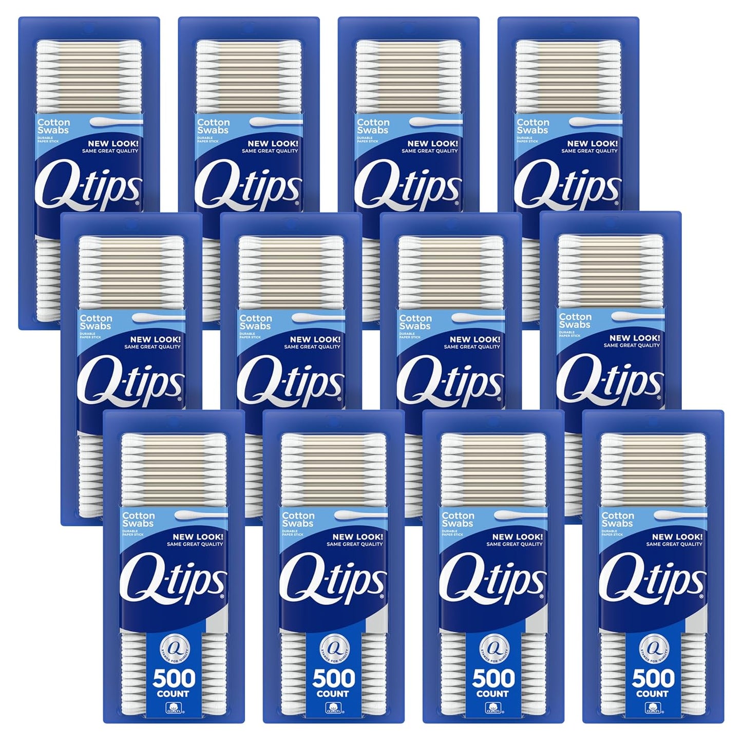 Q-tips Cotton Swabs for Hygiene and Beauty Care Original Cotton Swab Made with 100% Cotton 500 Count, Pack of 12