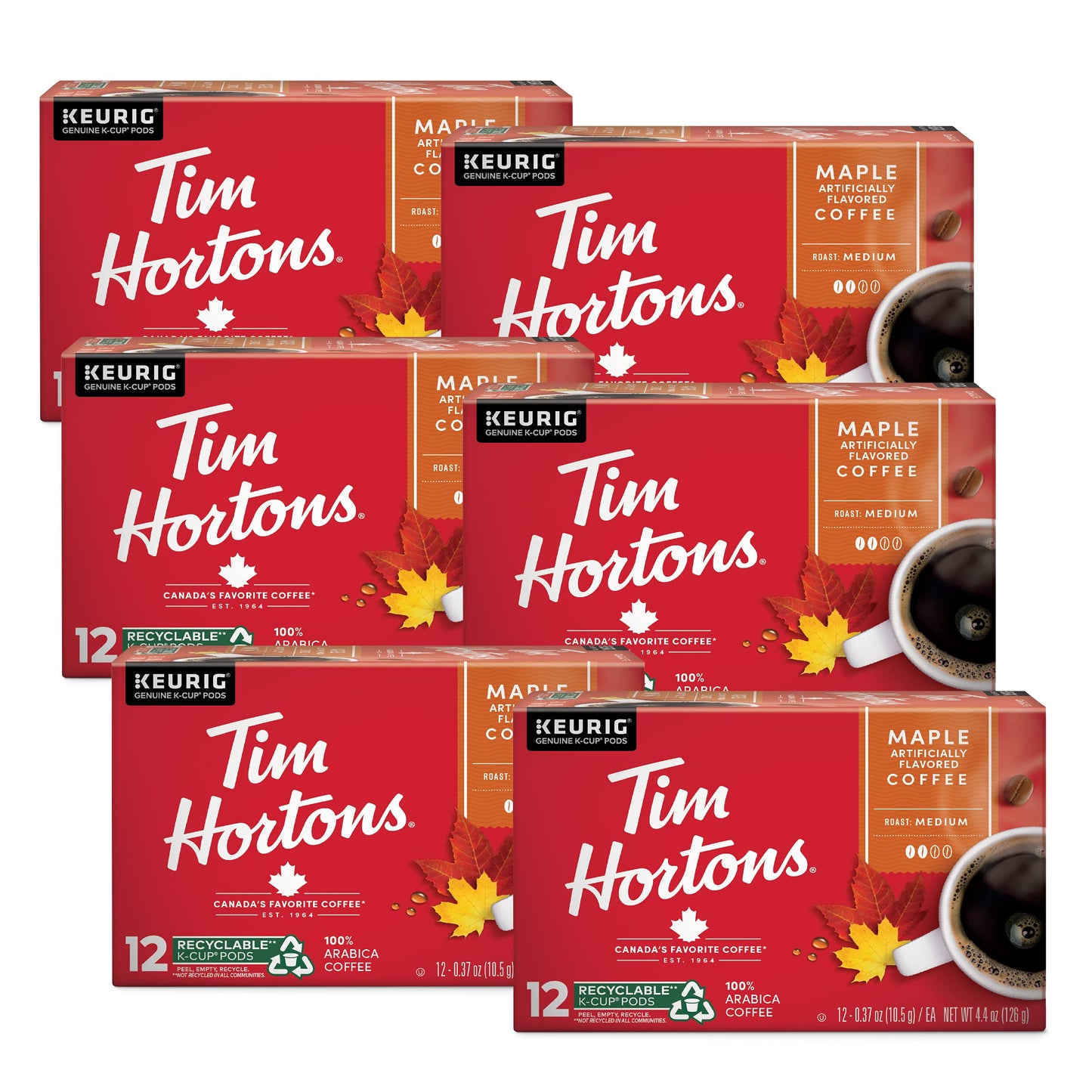 Tim Hortons Original Blend, Medium Roast Coffee, Single-Serve K-Cup Pods Compatible with Keurig Brewers, 72ct K-Cups, 12 Count (Pack of 6)