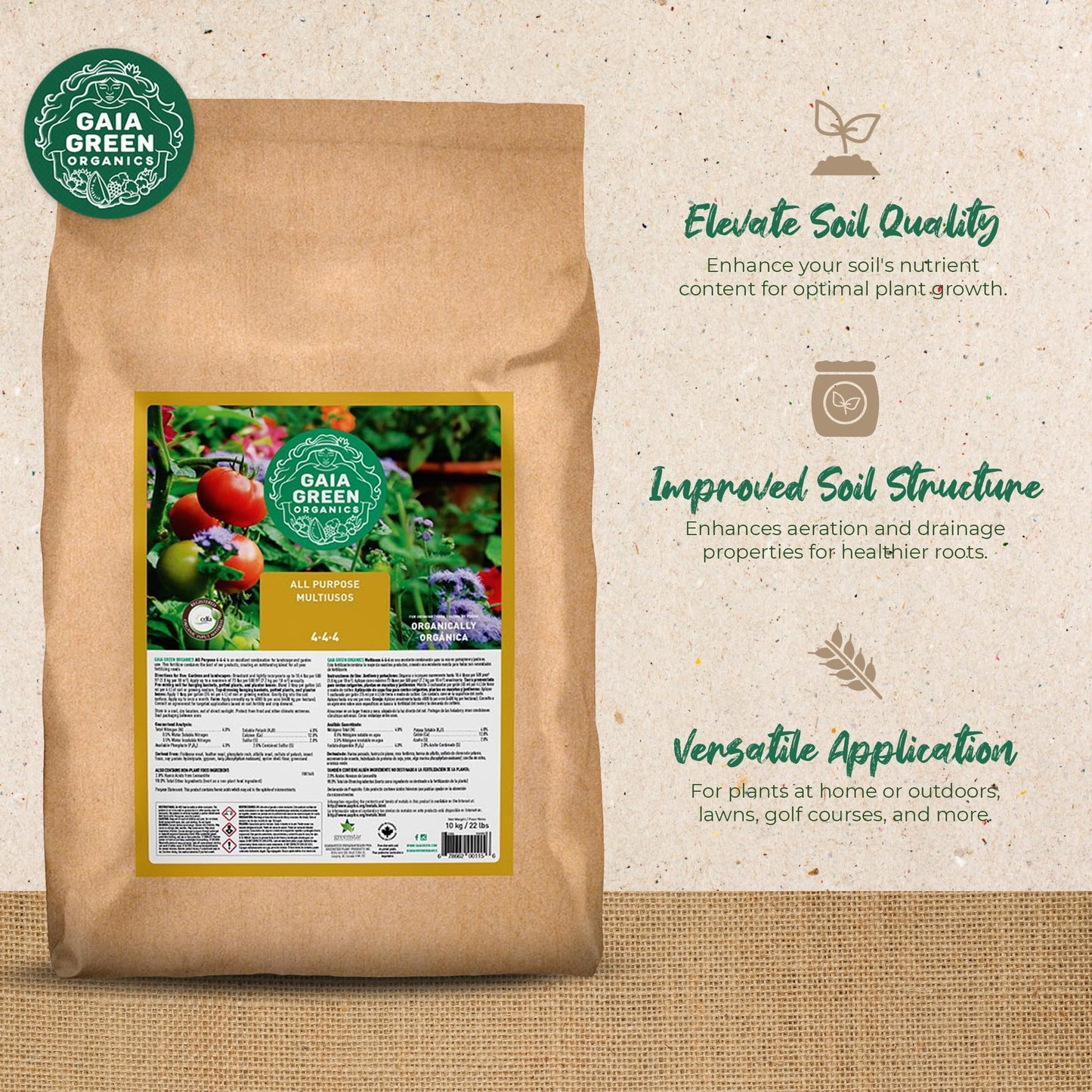 GAIA GREEN All Purpose Soil Supplement for Resilient Crop Growth Ideal for Household Plants, Urban Gardens, Lawns, and Greenhouses, 10 Kilos