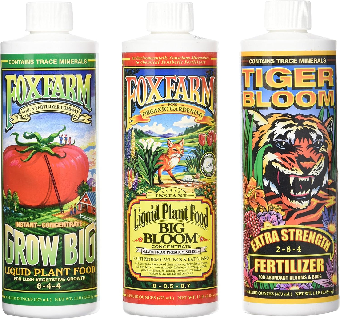 Fox Farm Liquid Nutrient Trio Soil Formula - Big Bloom, Grow Big, Tiger Bloom Pint Size (Pack of 3)